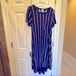 LulaRoe women’s small, short sleeve, striped dress with pocket on the front.